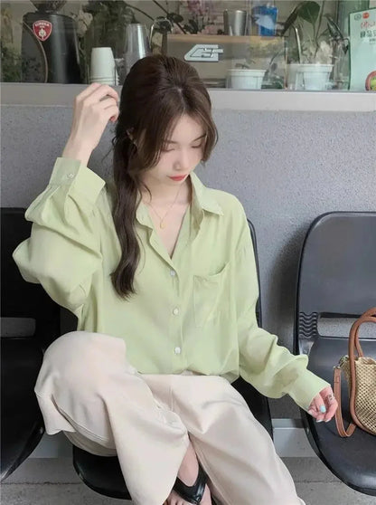 Sunscreen Shirt for Women in Summer New Polo Collar French Unique Loose Solid Color Long-sleeved Top Trendy