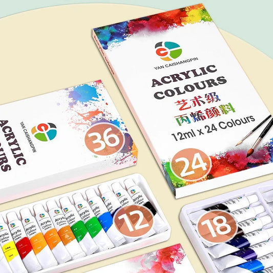 12/18/24/36 Colors Acrylic Paint Set Art Supplies акриловые краски 야광도료 for Artist On Metal Plastic Ceramic Leather Wood Glass