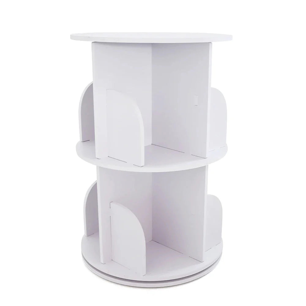 2/4-Tier Wooden Rotatable Bookshelf - 360°Display Floor Standing Storage Rack, White Multifunctional Bookshelf Organizer