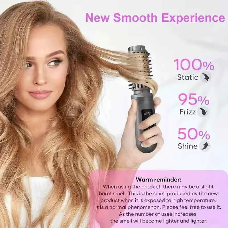 NewCordless Hair Curling Iron Brush USB Rechargeable Travel Heated Round Brush 2-in-1 Electric Hair Curling Wand Styling Tools