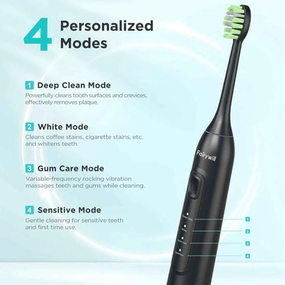 Fairywill FW-Y05 Electric Sonic Toothbrush - Rechargeable Adult Toothbrush with 8 Replacement Heads
