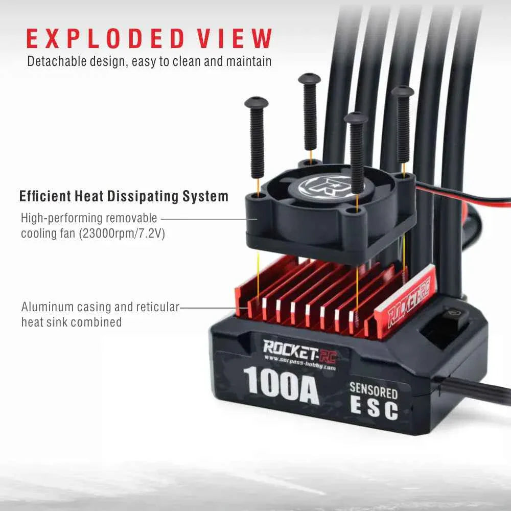 ROCKET-RC 100A ESC Sensored Brushless Electric Speed Controller 2-3S for 1/10 RC Drift Car 380/390/540 Sensored Brushless Motor