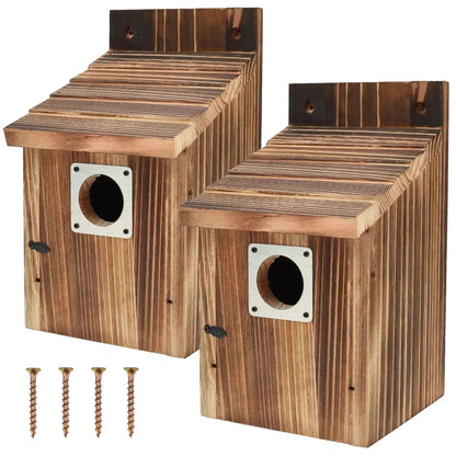 2Pcs Wooden Bird House Outdoor Weatherproof Parrot Bird Nest Breeding Sleeping Box Birdhouse Garden Patio Decorative