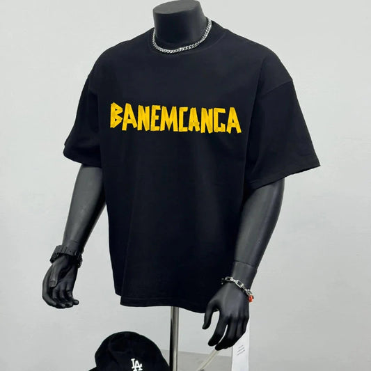 Spring/Summer 2026 Summer New Parisian Style Letter Printed Yellow Tape Heavyweight Top Short Sleeved Shirt