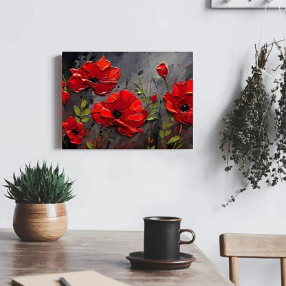 Contemporary Red Poppies Canvas Painting, Framed 11.8x15.7in, Meadow Wall Art, Ready to Hang Home Decor - Anniversary Gift