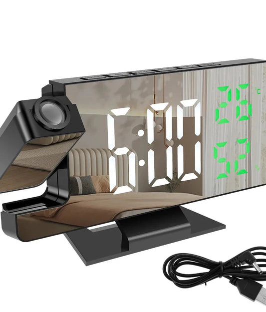 Projection digital alarm clock 180 ° arm projection LED alarm clock multifunctional USB plug in projector desktop LED clock