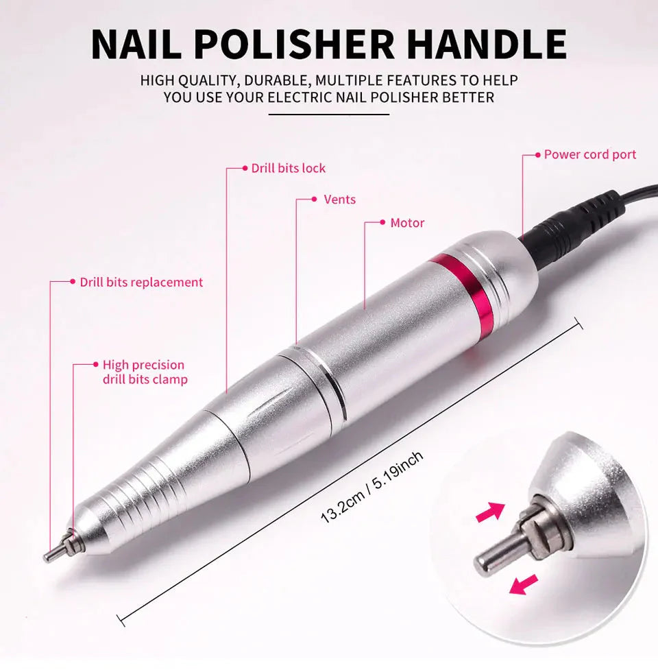45000RPM Nail Drill Machine Professional Nail Lathe with Large LCD Screen Smart Electric Manicure Polisher Nail Art Tools