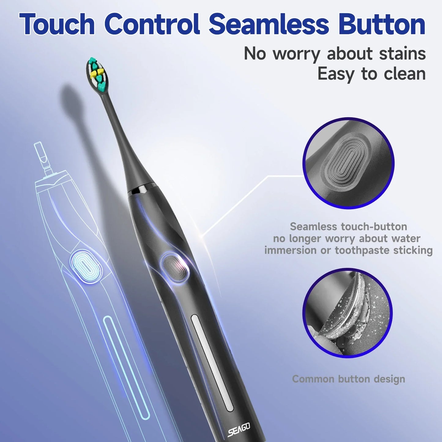 SEAGO Electric Toothbrush with 8 Soft Bristle Heads for Adults Pressure Sensor 5 Modes with 2 Minutes Smart Timer SG-2752
