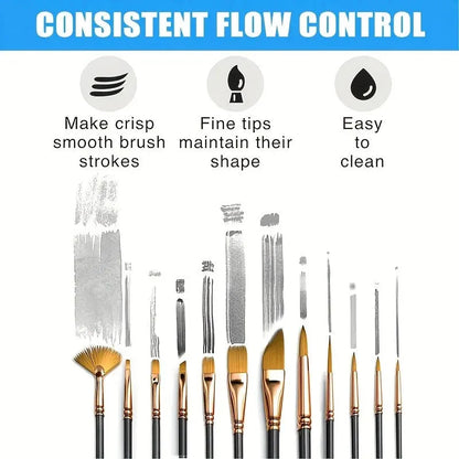 12pcs Nylon Bristle Brush Set Flat Brushes Watercolor Oil Paint For Artists Amateur And Acrylic Paintings Fabric Brushes