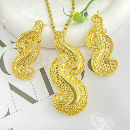 Dubai Golden Jewelry Sets for Women Luxury Italian Bridal Necklace Pendant Earrings Wedding Party Accessories Lady Gifts