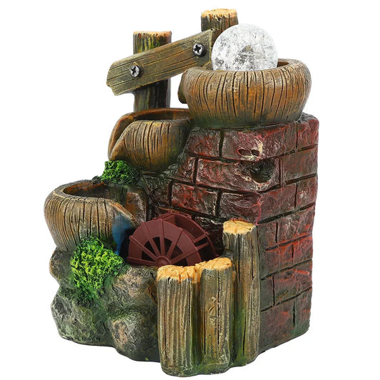 Resin Desktop Fountain Flowing Water Ornament Simulation Landscape Desktop Decoration for Home Hotel Office EU Plug