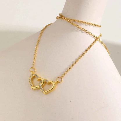 Vnox Double Zircon Heart Necklace For Women,Stainless Steel Cute Simple  Necklace For Mother And Daughter,Trendy Jewelry Gifts