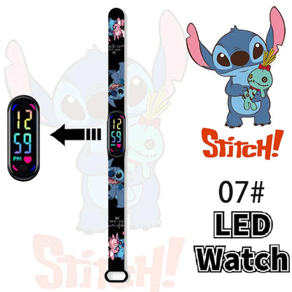 Disney Stitch Digital Kids' Watches Anime Figures LED Luminous Watch Touch Waterproof Electronic Sports Watch Kids Birthday Gift