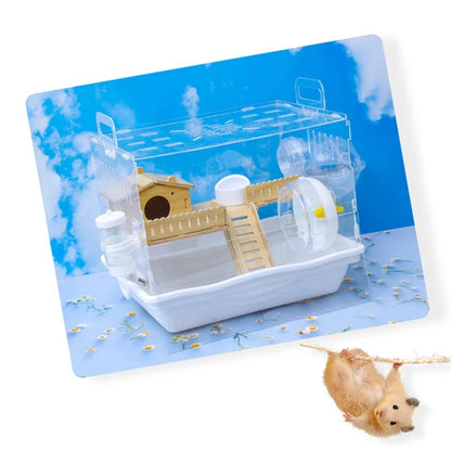 Hamster Habitat Décor Wooden Double-Layer Platform with Ladder Durable Pet Toy Accessory for Gerbil Guinea Pig and Small Animals