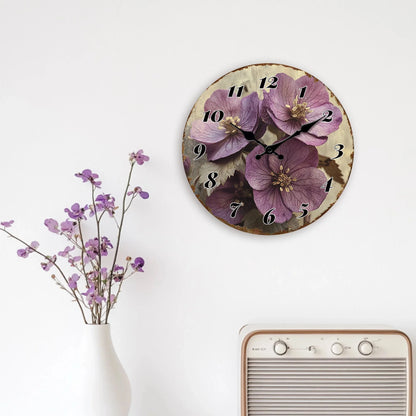 Purple Flower Blossom Floral Art Design Rustic Charm Decorative Clock 10"-16"