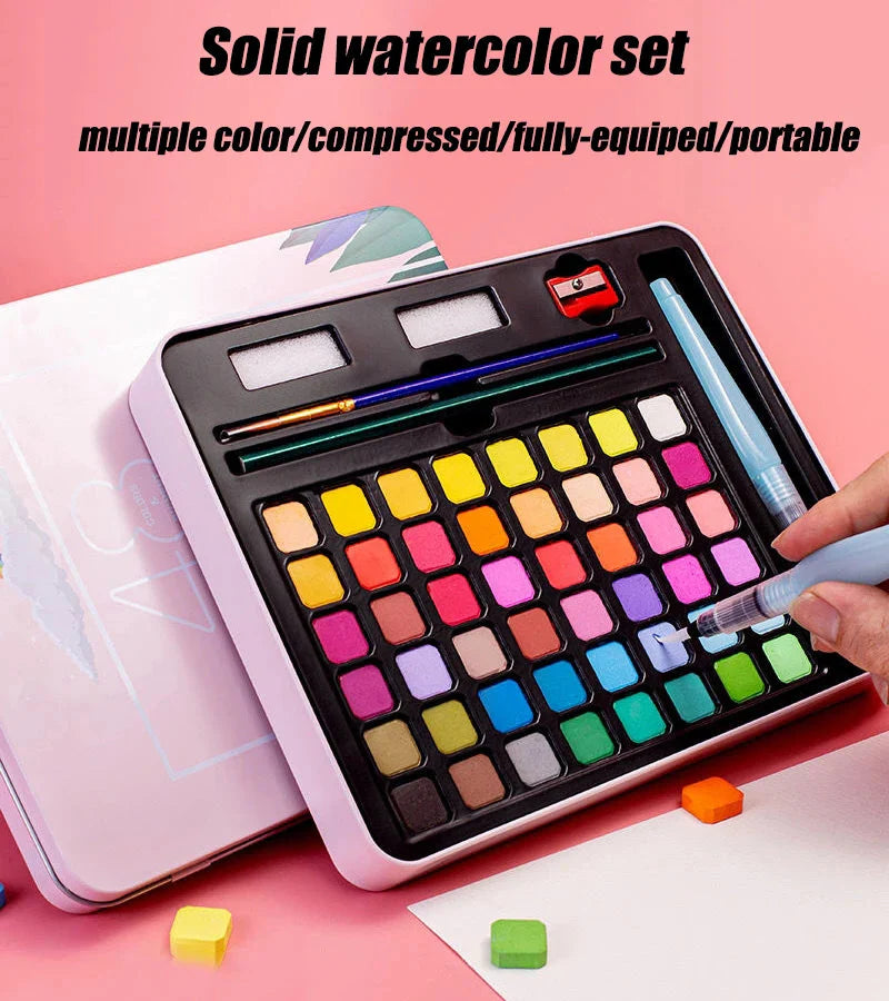 Watercolor Painting  48 Colors Solid Water Color Paint With Brush&Paper Drawing Set Art Supplies for Artists Beginner