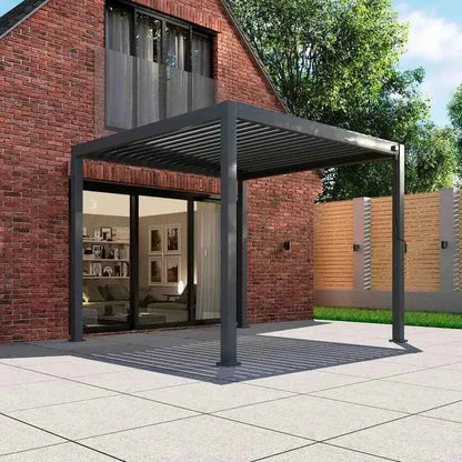 Bioclimatic Motorized Aluminum Pergola - Adjustable Louvered Roof Garden Gazebo
