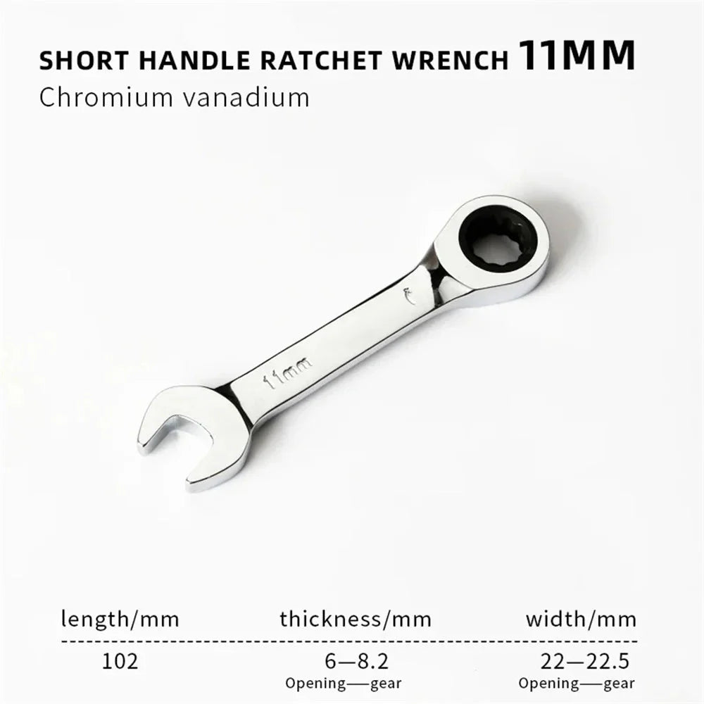 6-19mm Short Handle Quick Ratchet Wrench 72 Teeth Multi Functional Portable Short Dual-use Plum Blossom Small Wrench Hand Tools