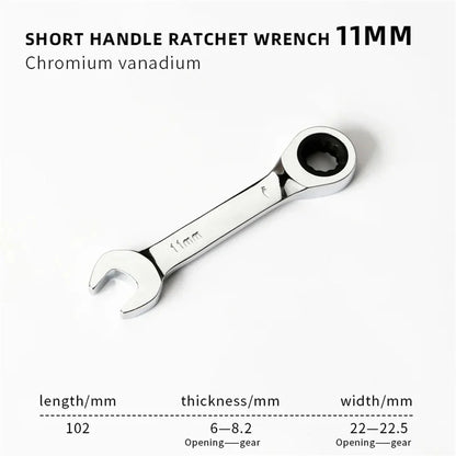 6-19mm Short Handle Quick Ratchet Wrench 72 Teeth Multi Functional Portable Short Dual-use Plum Blossom Small Wrench Hand Tools