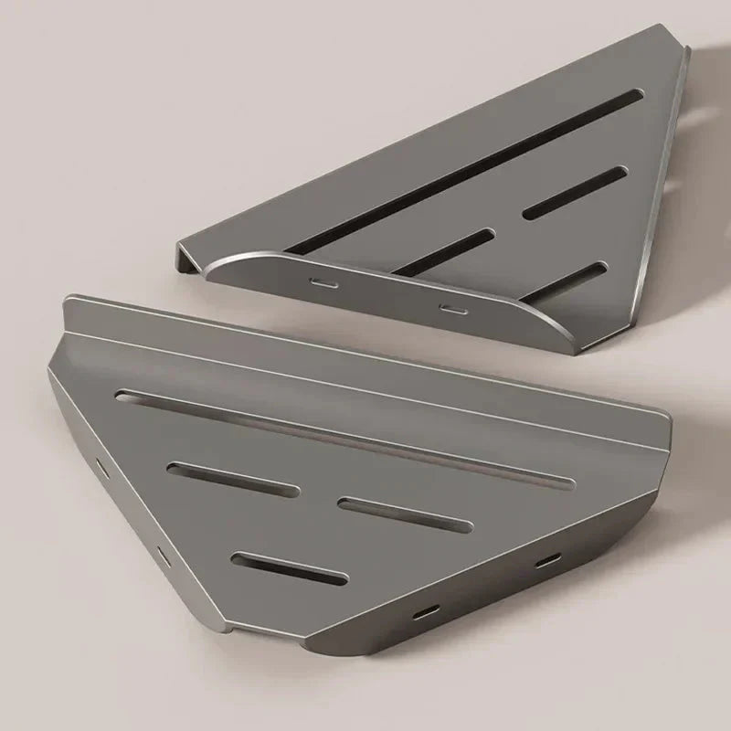 Bathroom Triangle Drain Shelf No Drilling Wall Mounted Cosmetic and Toiletries Hollow Carbon Steel Shelf with Hooks