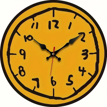 Creative Hand Drawing Wooden Silent Hanging Wall Clock, For Living Room, Office, Study Room, Bedroom, Home Decoration
