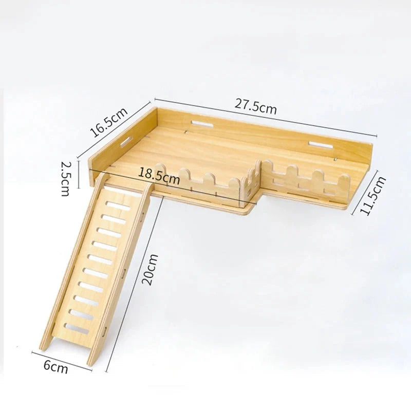 Hamster Habitat Décor Wooden Double-Layer Platform with Ladder Durable Pet Toy Accessory for Gerbil Guinea Pig and Small Animals