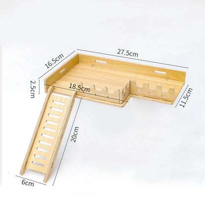 Hamster Habitat Décor Wooden Double-Layer Platform with Ladder Durable Pet Toy Accessory for Gerbil Guinea Pig and Small Animals