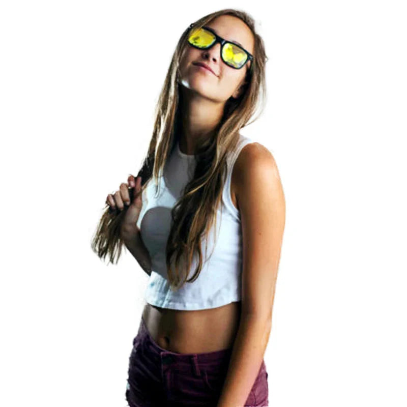 Classic Square Party Sunglasses Women Men Fashion EDM Light Diffraction Futuristic Rave Festival Sun Glasses Psychedelic Prism