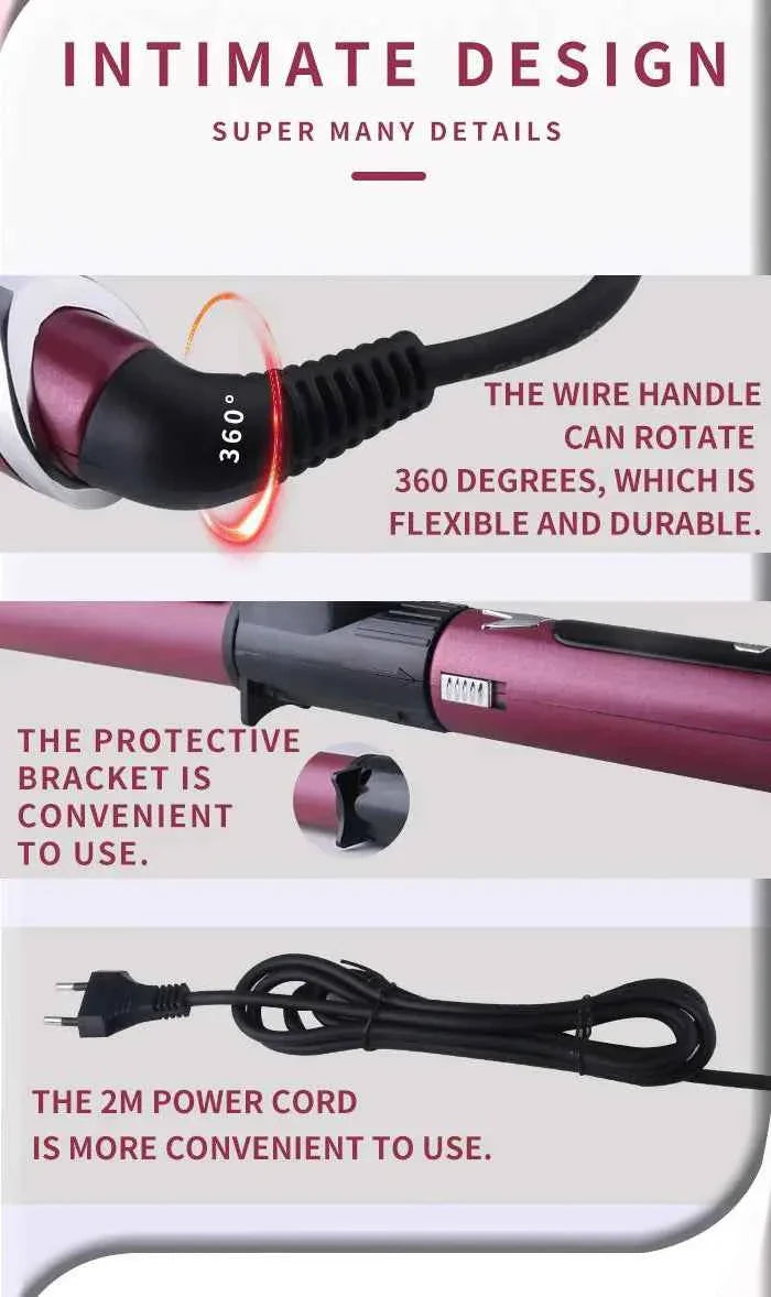 Kemei Professional Hair Curler Hair Curling Iron Wand Ceramic Tourmaline long Barrel Dual Voltage 100-240V Hair Waving Style Too