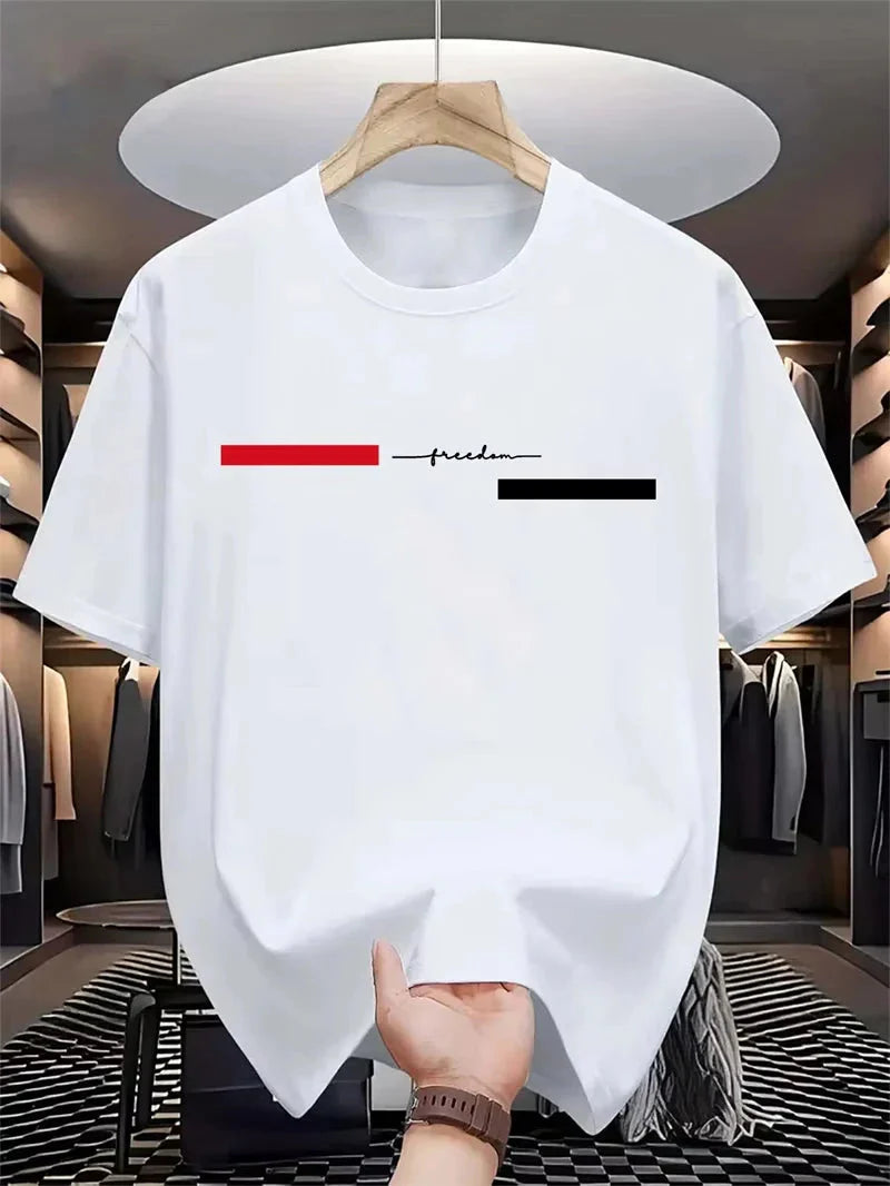 Simple Fashion Striped Graphic T Shirts For Men Summer Casual  Letters Printed T-shirts Loose Streetwear Harajuku Tees Tops