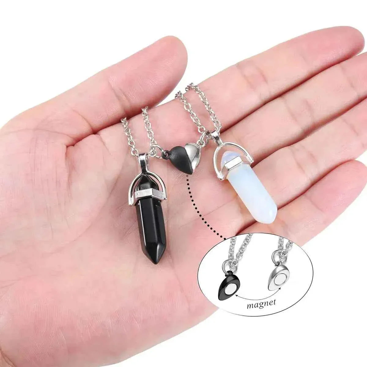 Crystal Friendship Matching Couples Necklaces for Women Men with Heart Charm, Dainty Rose Quartz Best Friends BFF Necklace