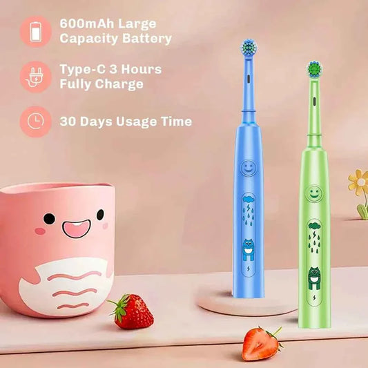 Kids Sonic Electric Toothbrush Child Cartoon Smart Round Head Rotating Electric Toothbrush Cleaning Soft Ultrasonic Tooth Brush