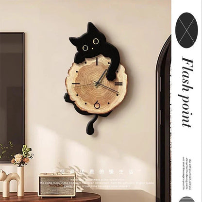 Cartoon Cat Wall Clock Creative Cat Tail Swing Wall Clock Quartz Mute Wall Clock Home Decoration Living Room Bedroom Decoration