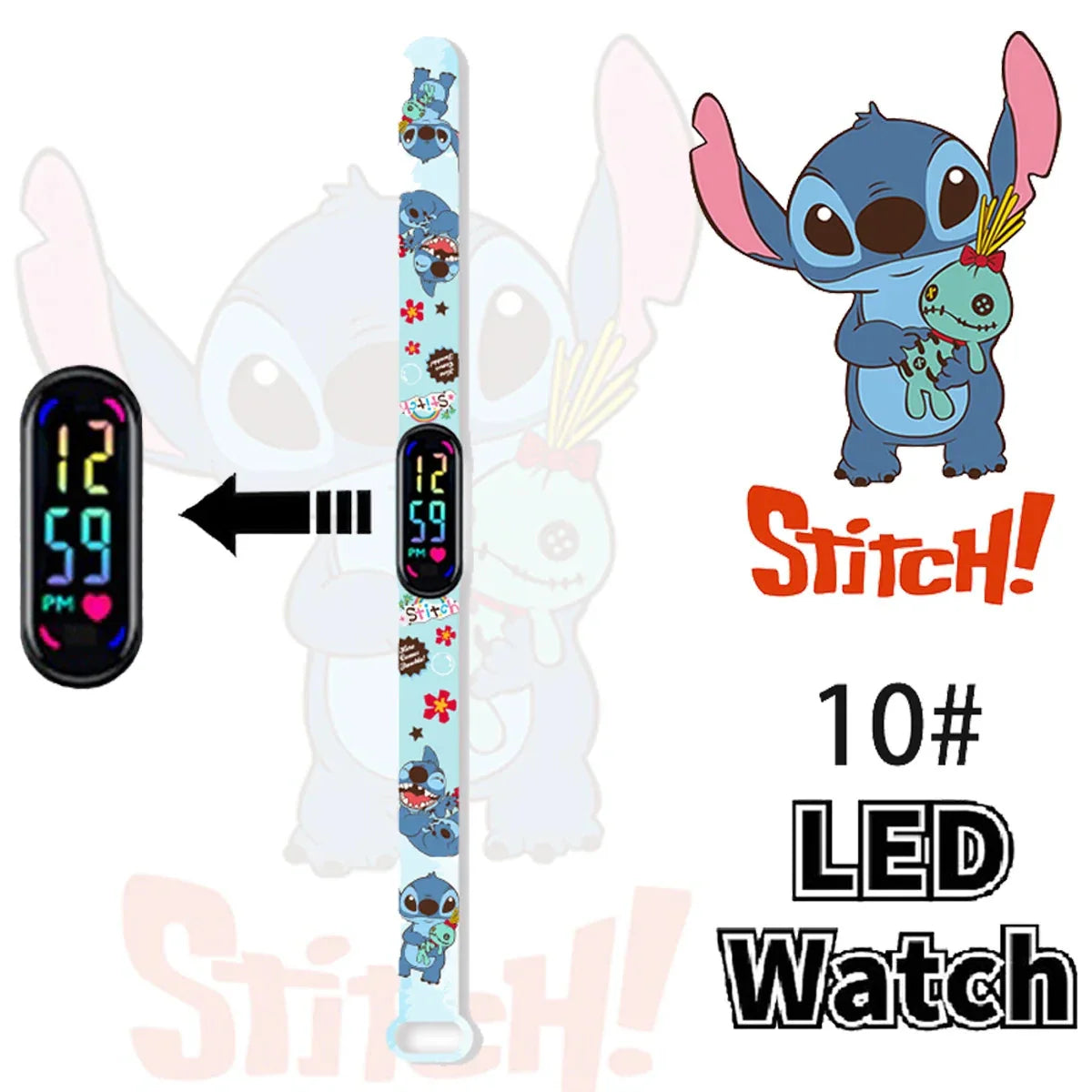 Disney Stitch Digital Kids' Watches Anime Figures LED Luminous Watch Touch Waterproof Electronic Sports Watch Kids Birthday Gift