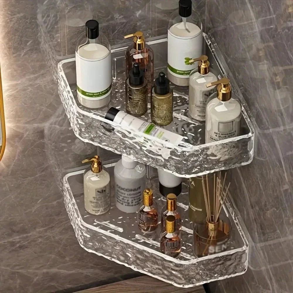 Wall Mount Corner Shelf Glacier Design Clear Bathroom Shelf for Shampoo Soap Storage Organizer Shower Caddy Bathroom Accessories