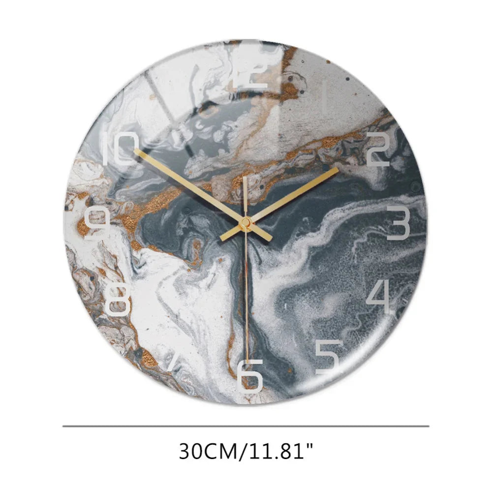 Black Gold Marble Metal Needle Modern Acrylic Round Clock 12"