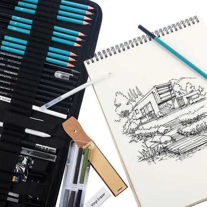 Bview Art 50 Pack Drawing Sketching Supplies Set Sketch Kit with Sketchbook Graphite Charcoal Pastel Pencil