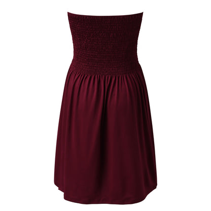Sexy Off Shoulder Strapless Dress Women Summer Pleated Elastic Waist Party Beach Dresses Ladies Elegant Beach Flowy A Line Dress