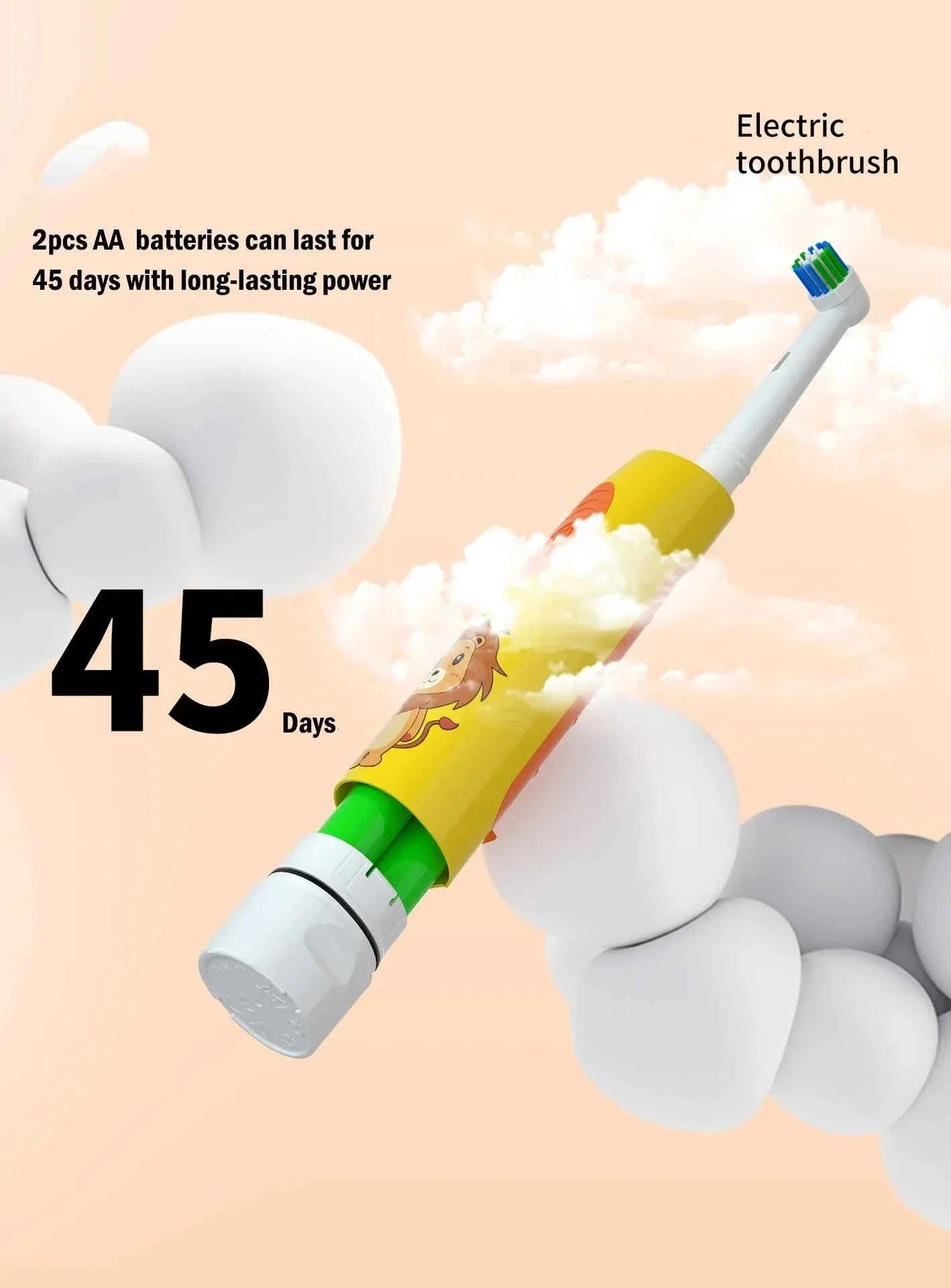 Kids Electric Toothbrush Colorful Cartoon Soft Bristle Rounded Vibrate Heads Teeth Brush Gum Care Battery Power 3-15 Years Old