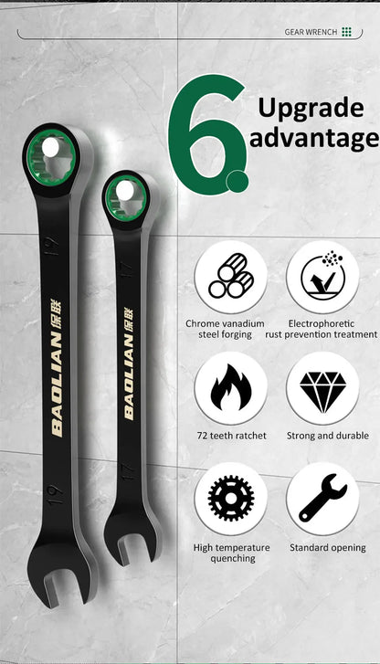 Dual-Purpose Wrench Fast Plum Blossom Ratchet Wrench Industrial Grade 72 Tooth Labor-Saving, Fast and Durable Dual-use Wrench