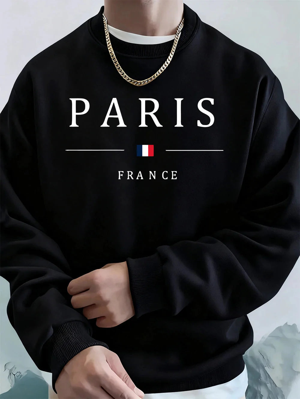 Paris France Flag Printing Men'S Hoodies Autumn Oversize Sweatshirt Hip Hop Crewneck Fleece Warm Streetwear Street Men Clothes