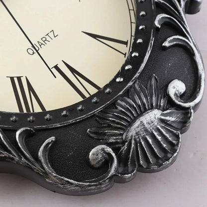 14" Vintage European Court elegance classical Style Wall Clock with Electroplated Black Gold/Silver & Roman Numerals for bedroom