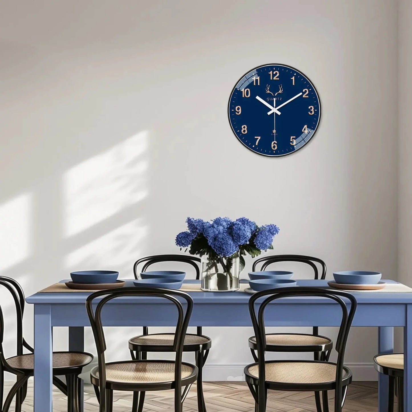 Dark Blue Plastic Round Wall Clock 8-12inch