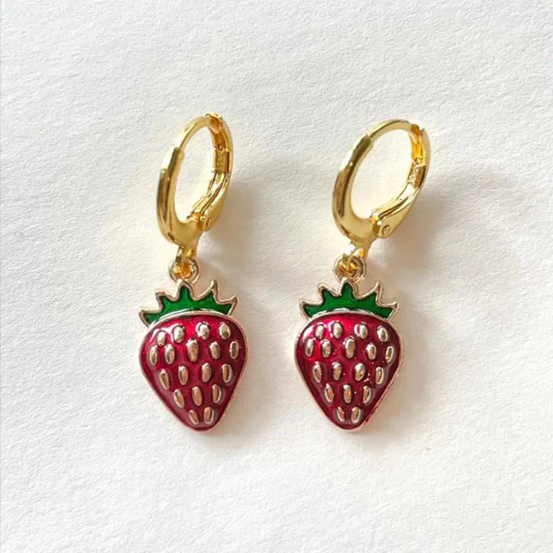 strawberry jewelry necklace earrings set y2k indie jewelry