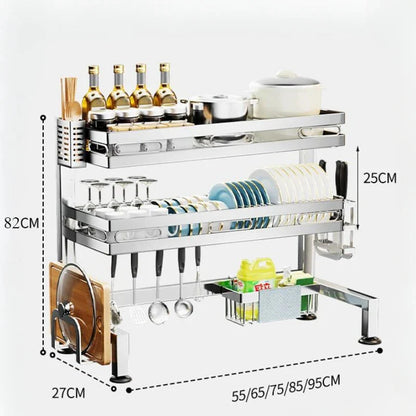 Stainless Steel Sink Shelf Bowl Drain Rack Kitchen Storage Rack Multifunctional Dish Cutlery Knife Spoon Sink Rack Set Organizer