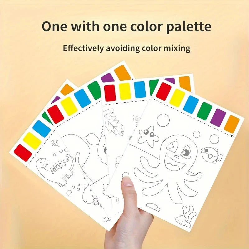 A Set of Art Tools, Including 8 Pieces of Art Paper, 8 Brushes,and 6 Colors of Paint,Suitable for Students and DIY Handmade Sets