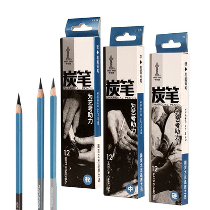 Master Specialized Sketch Charcoal,Hard, Neutral, Soft Refills,Drawing Pencils,Art Student Fine Arts Supplies 12 pcs Box TB-01