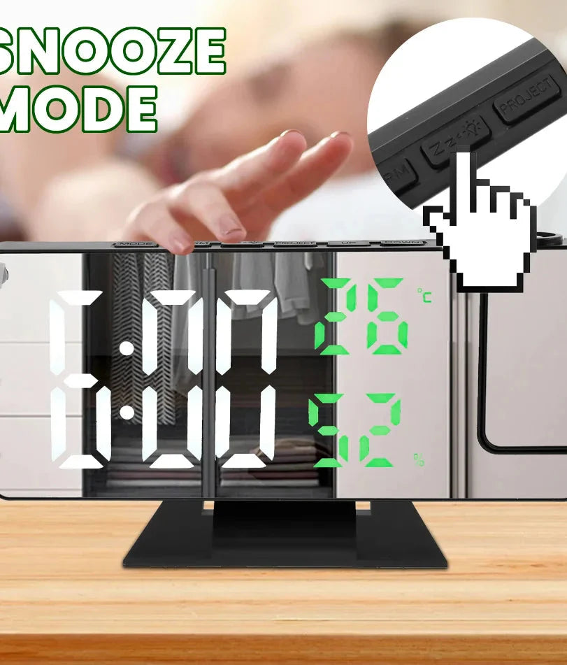 Projection digital alarm clock 180 ° arm projection LED alarm clock multifunctional USB plug in projector desktop LED clock