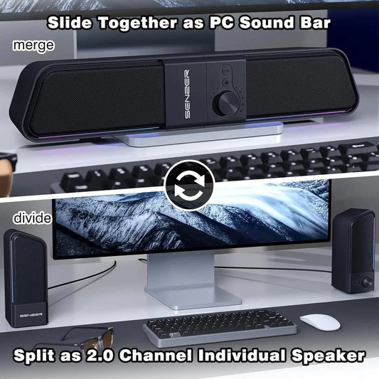 SENZER Computer Speakers-Gaming Speaker with Stereo Sound,PC Sound Bar for Laptop Desktop Monitor (Bluetooth & 3.5mm Aux)