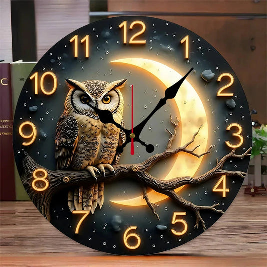 Moonlight Night Wooden Round Silent Hanging Wall Clock, Suitable For Living Room, Office, Study Room, Bedroom, Home Decoration